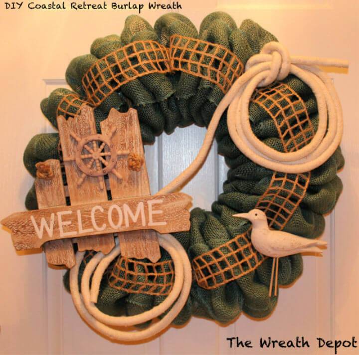 DIY Coastal Retreat Burlap Wreath 
