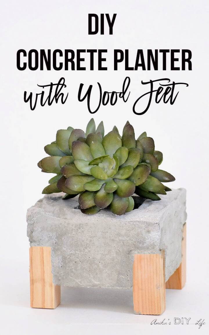 DIY Concrete Planter With Wood Feet