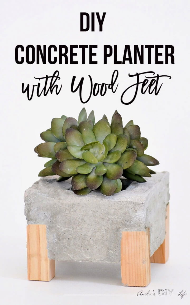 DIY Concrete Planter With Wood Feet