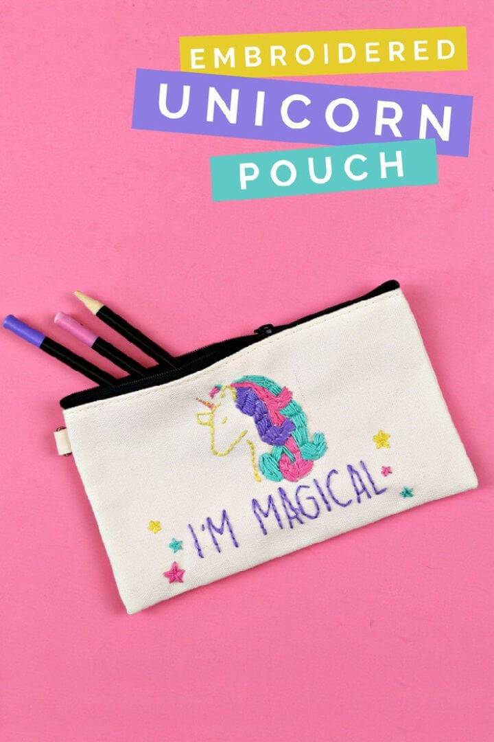 DIY Embroidered Unicorn Pencil Pouch