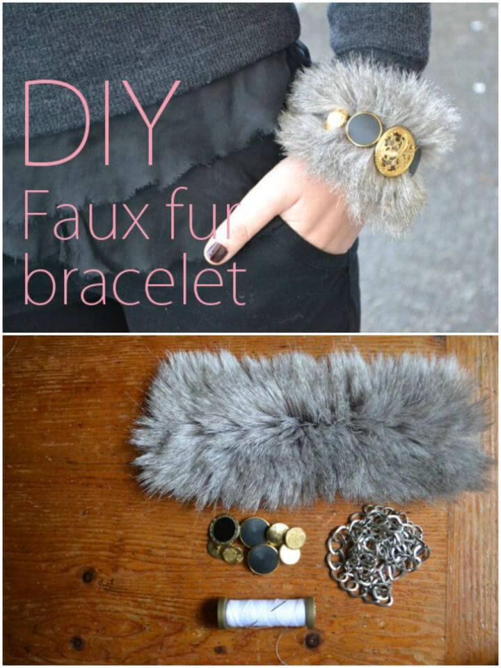 DIY Faux Fur and Vintage Buttons Bracelet