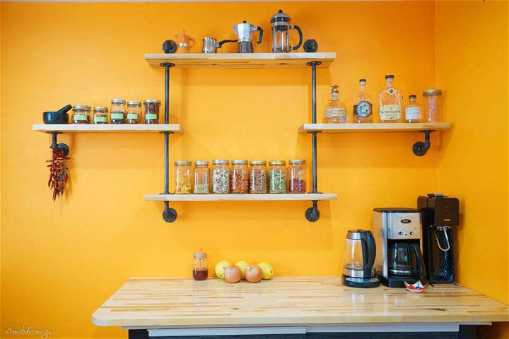 DIY Floating Kitchen Shelves with Pipe