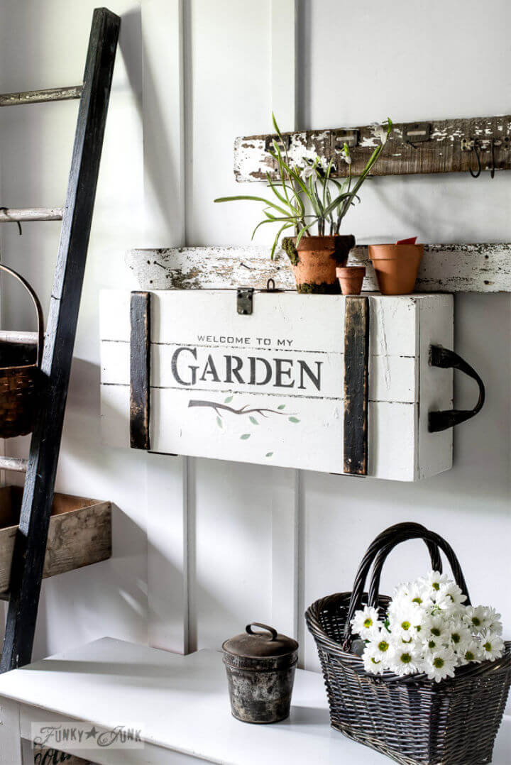 DIY Garden Sign Crate Entry Table on a Wall