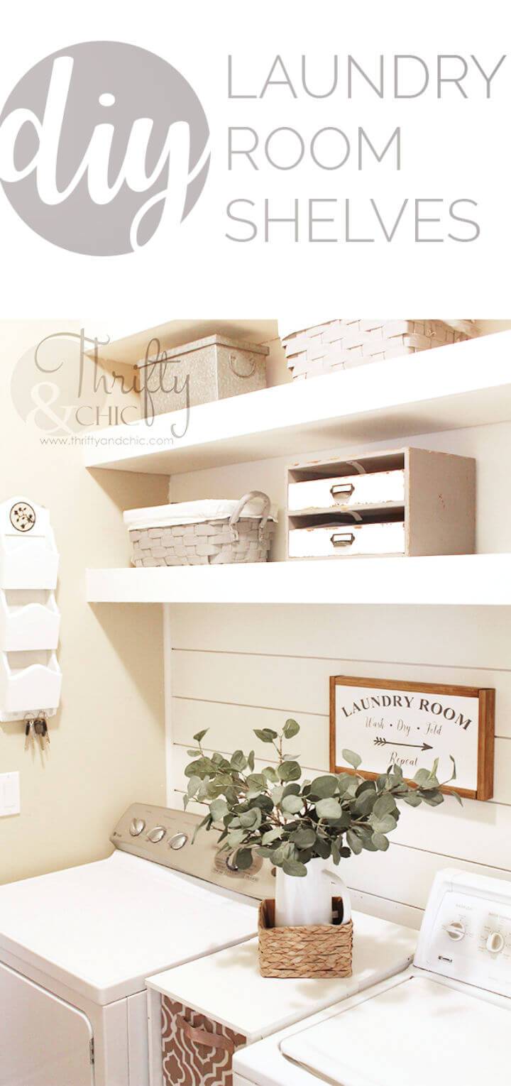 DIY Laundry Room Shelves and Shiplap Wall