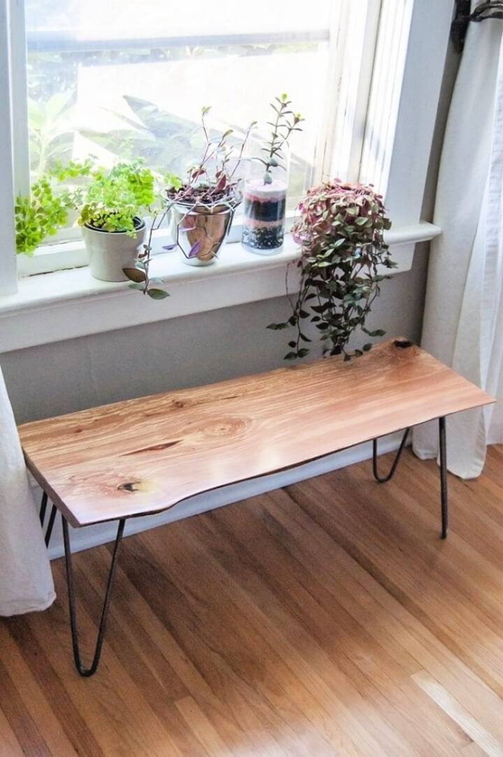 DIY Live Edge Wood Bench with Hairpin Legs