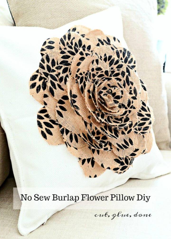 DIY No Sew Burlap Flower Pillow