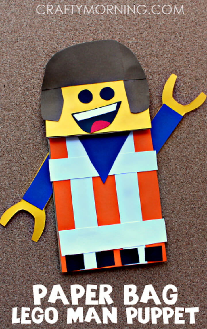 DIY Paper Bag Lego Man Puppet Craft for Kids