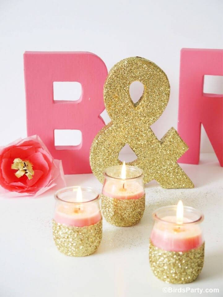 DIY Pink Candles and Glitter Candle Holders