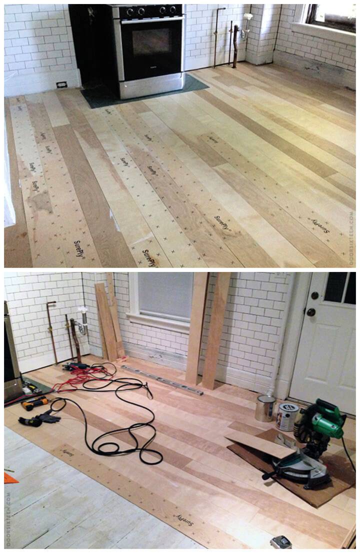 DIY Plywood Plank Kitchen Floor