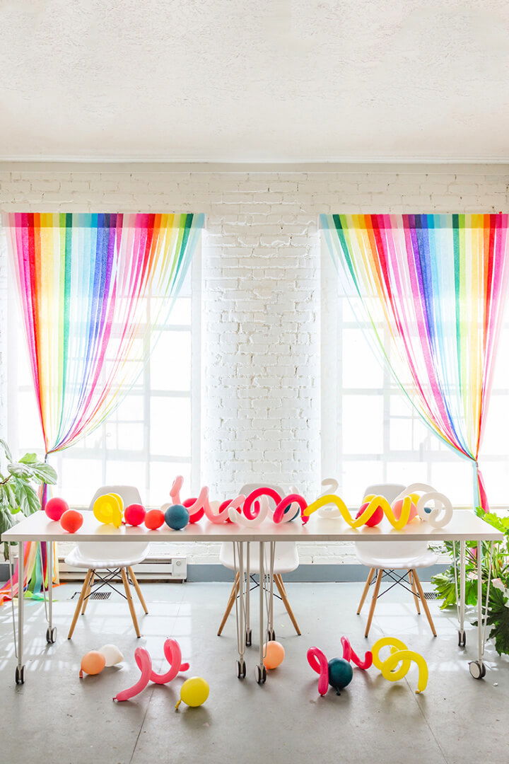 DIY Rainbow Streamer Curtains