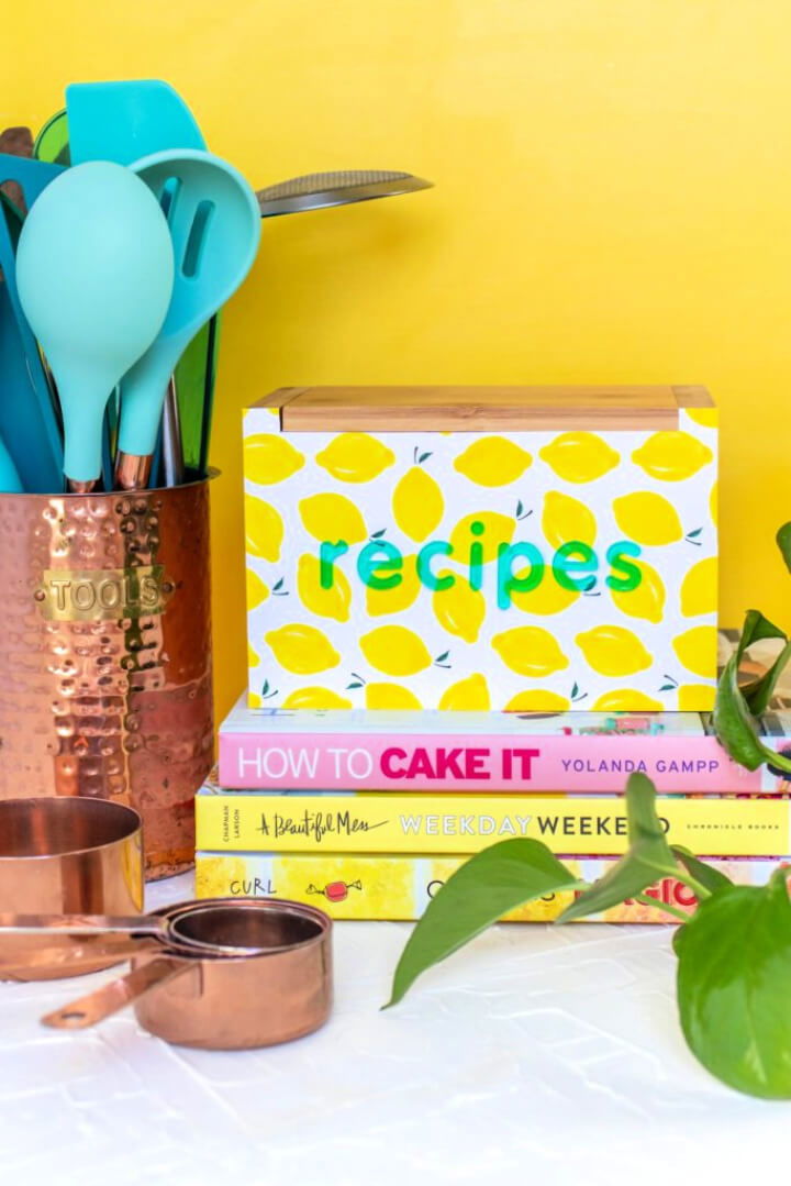 Cool Recipe Box Makeover With Wallpaper