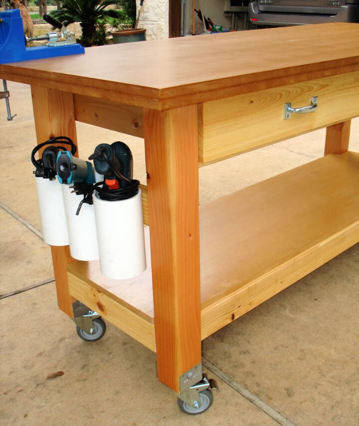 DIY Rolling Workbench with Drill Holders