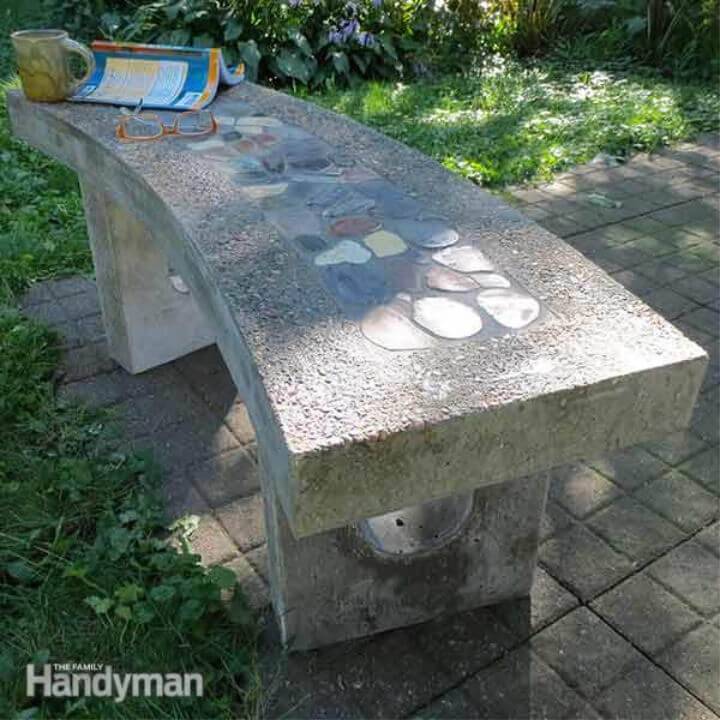 DIY Stone Inlay Concrete Bench