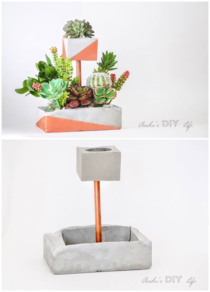 DIY Tiered Concrete Planter with Copper Pipe