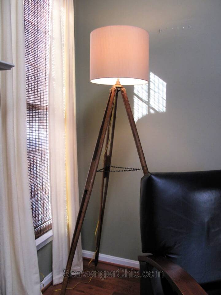 DIY Wood Surveyor’s Tripod Floor Lamp