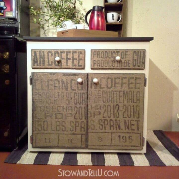 Decoupaged Coffee Sack Furniture Cabinet