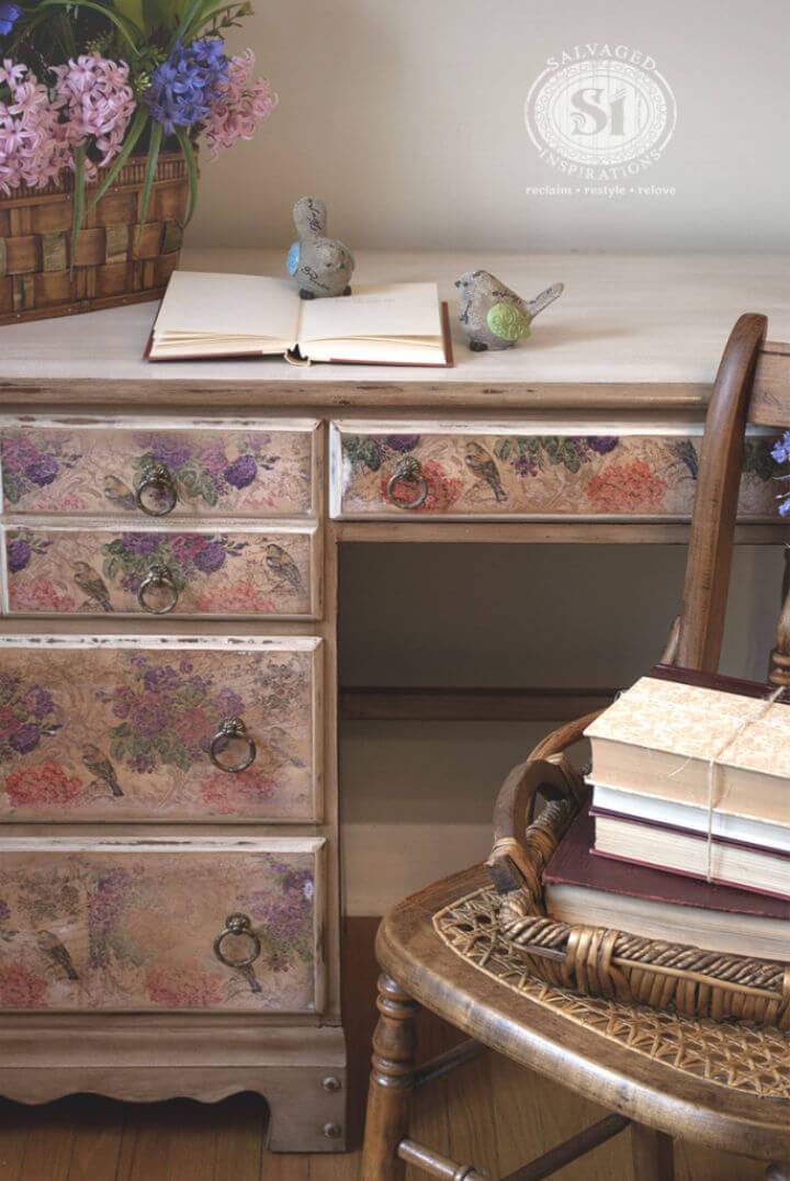 Easy DIY Floral Napkins Decoupage Desk