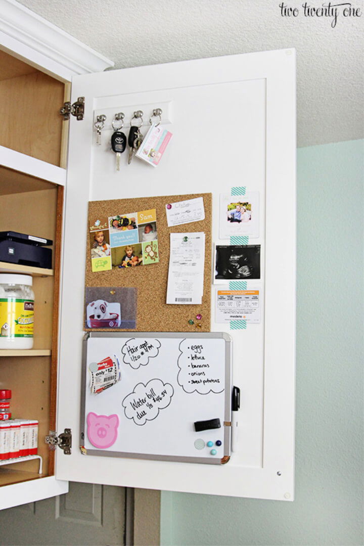 Family Command Center Inside Kitchen Cabinet