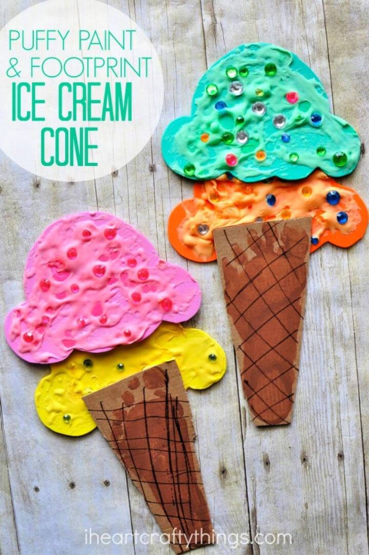 Fuffy Paint and Footprint Ice Cream Cone Craft