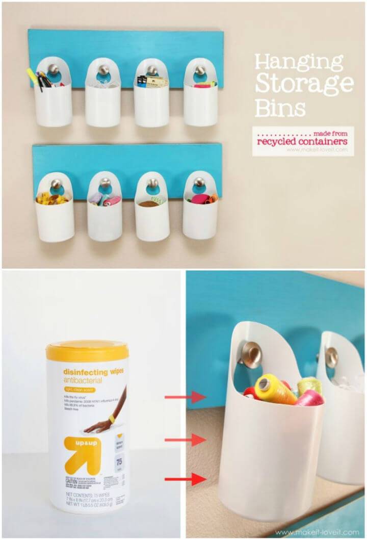 Hanging Storage Bins from Recycled Containers