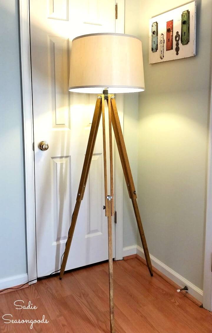Industrial Floor Lamp from a Surveyors Tripod