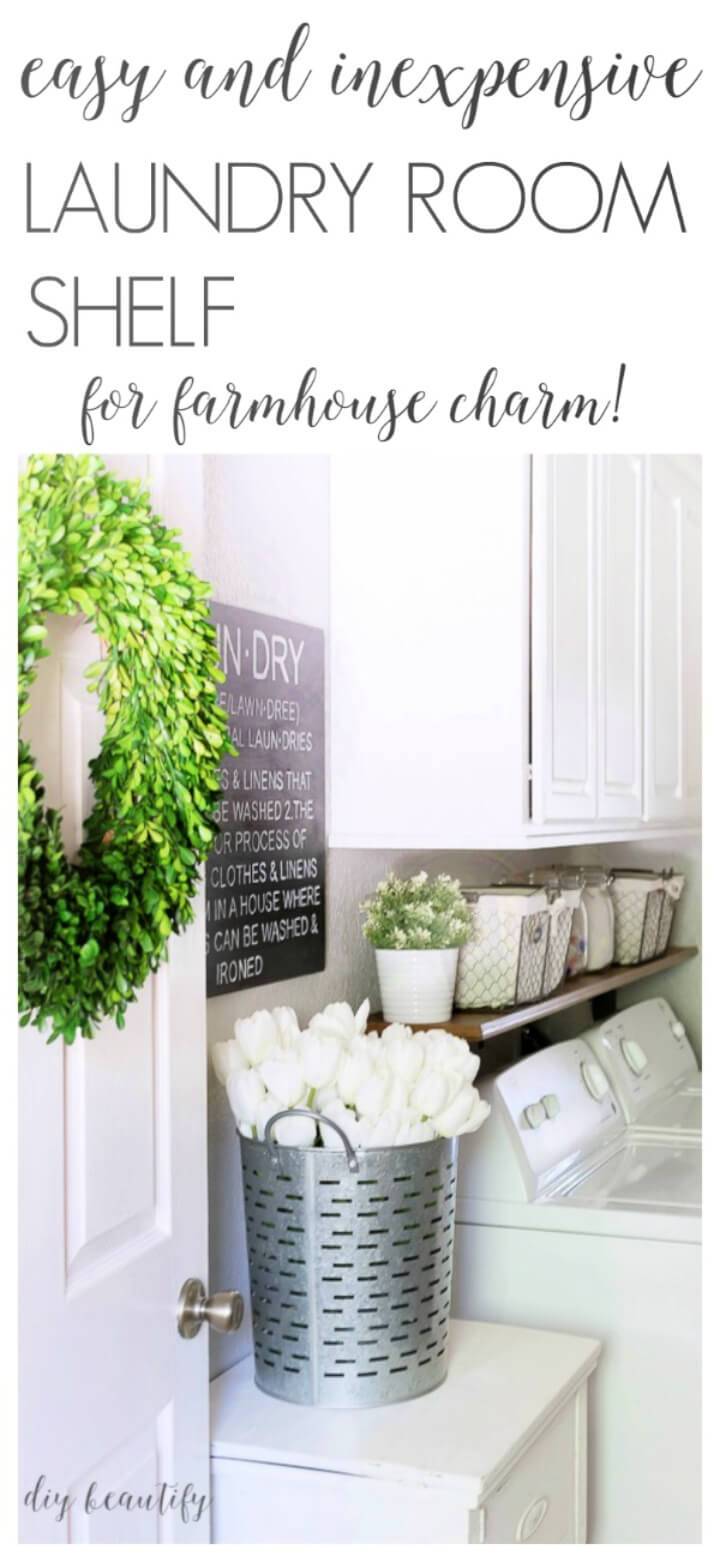 Inexpensive DIY Shelf in the Laundry Room