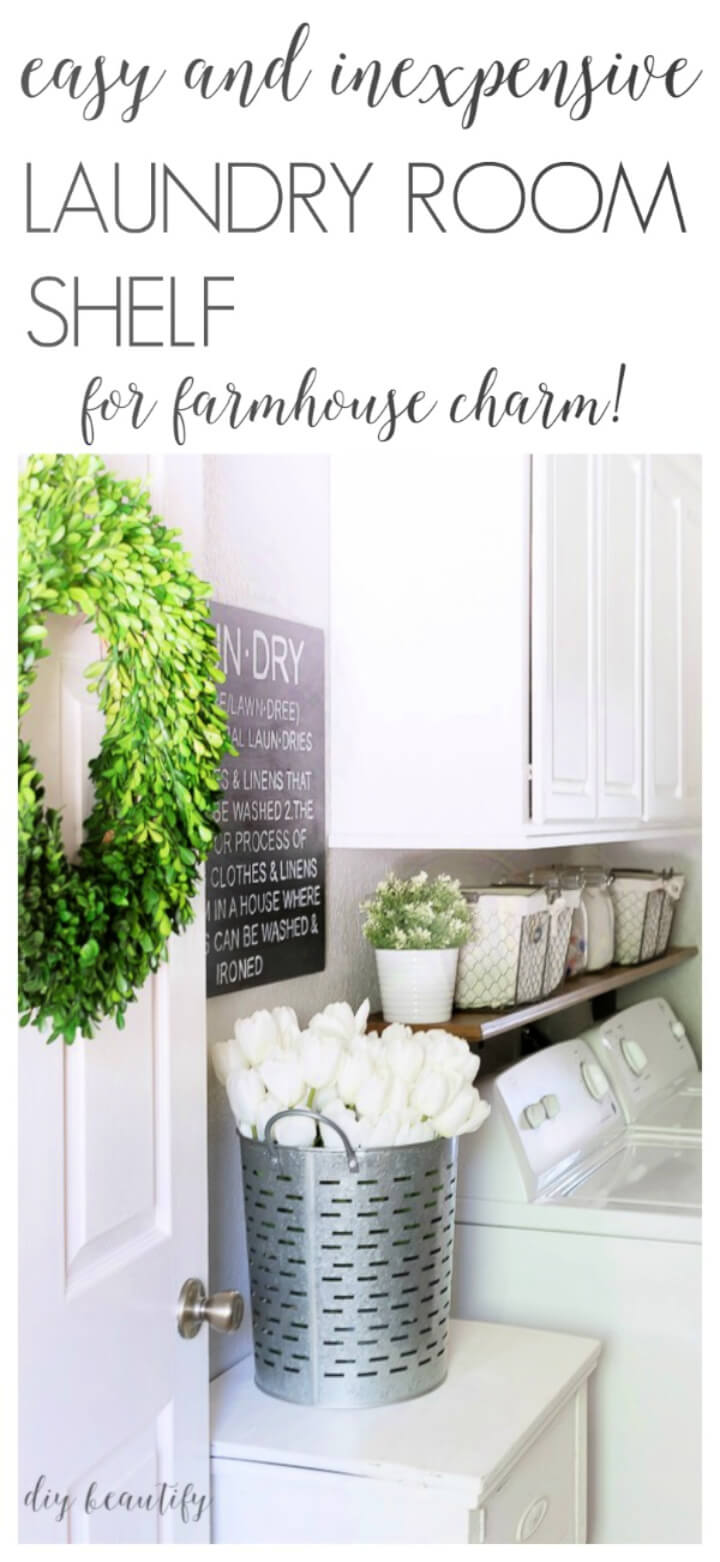 Inexpensive DIY Shelf in the Laundry Room