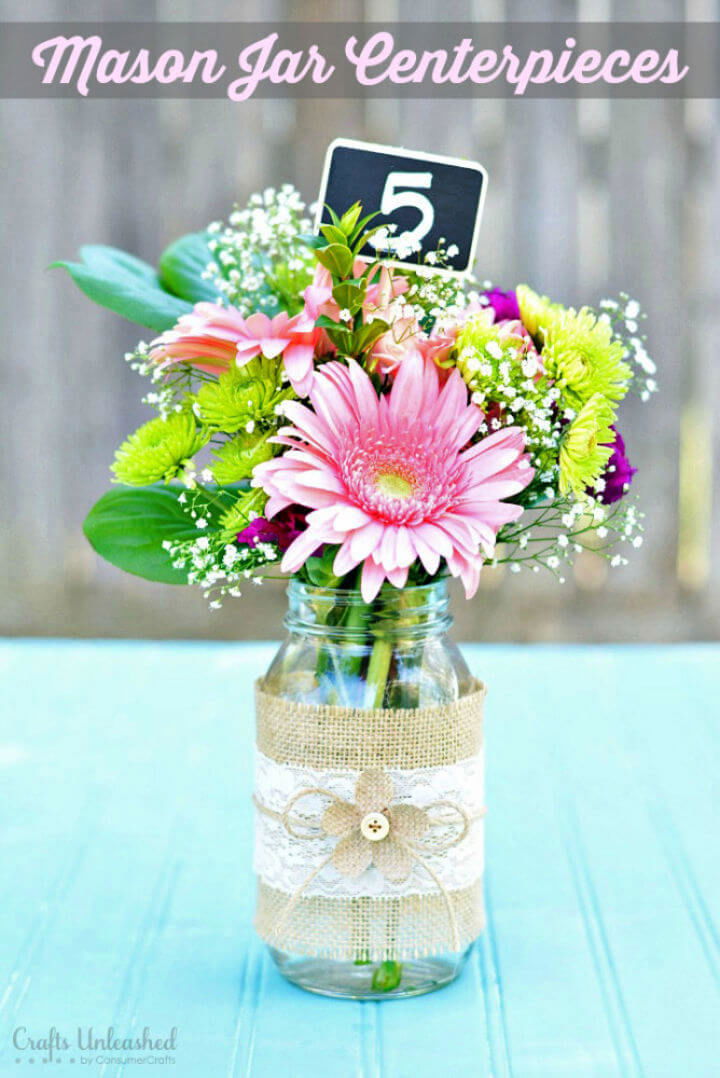 Make Burlap Lace Mason Jar Centerpieces