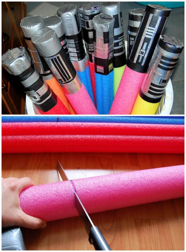 Pool Noodle Lightsabers for Slumber Party