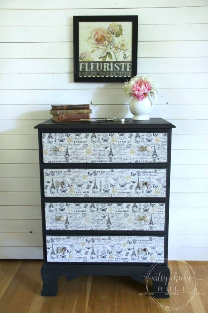 Unique DIY Decoupage Dresser with French Fabric