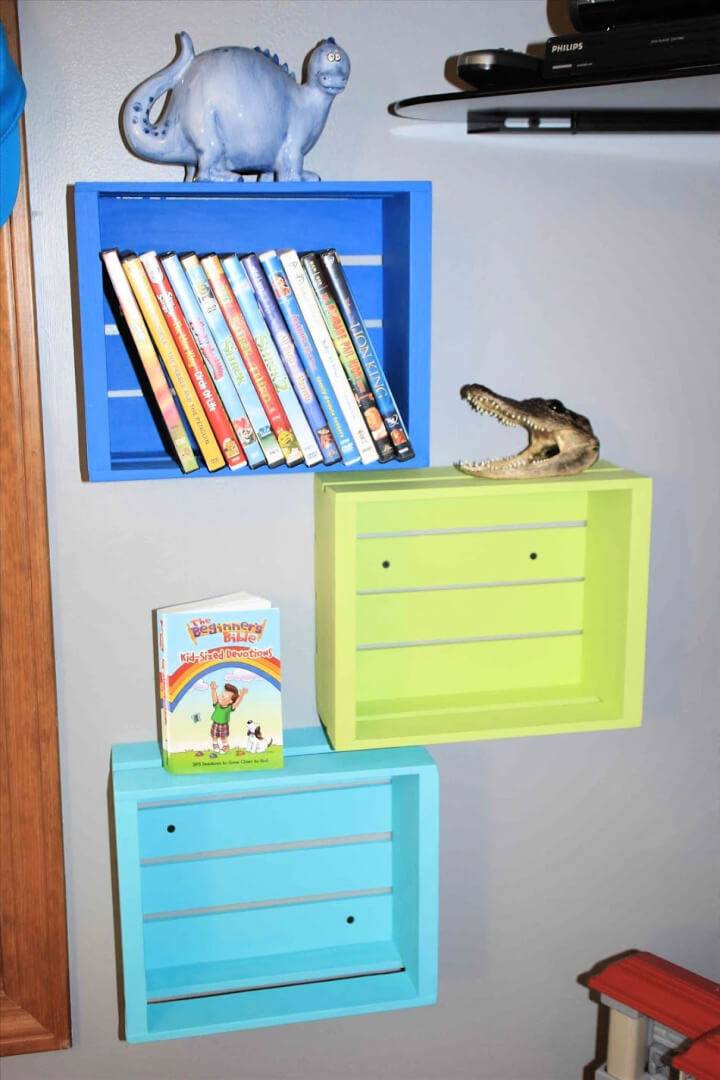 Wall Mounted Wooden Crate DVD Storage Shelves