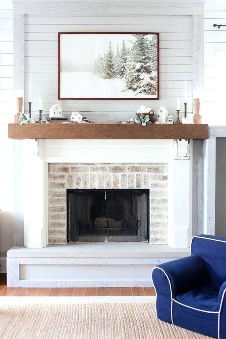 Wood Mantel White Fireplace