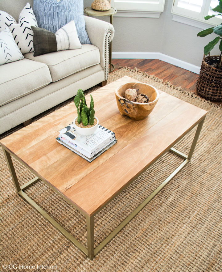 DIY Gold and Wood Coffee Table