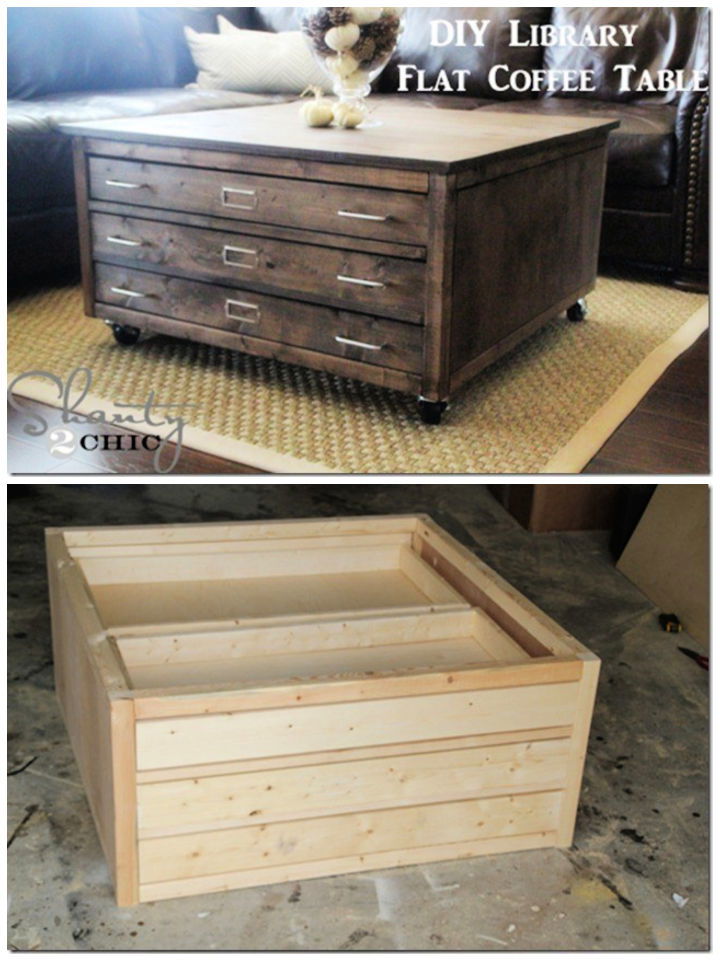 DIY Library Coffee Table with Drawers