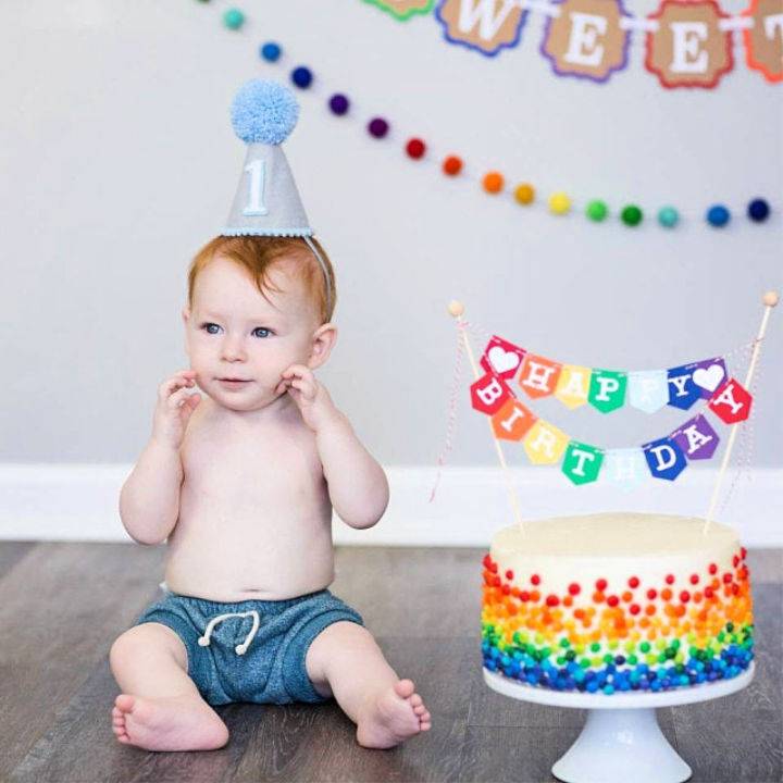 Baby Birthday Hat with Pom Pom