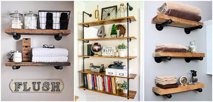 DIY Pipe Shelves Made with Industrial Pipe and Wood