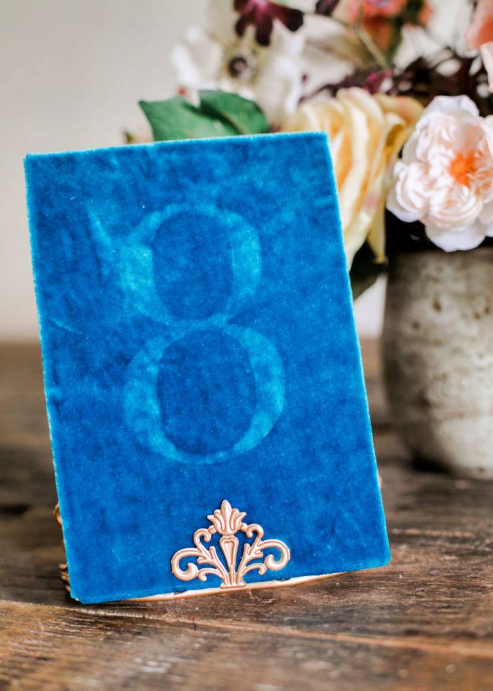 Embossed Velvet Table Numbers With Metal Stand