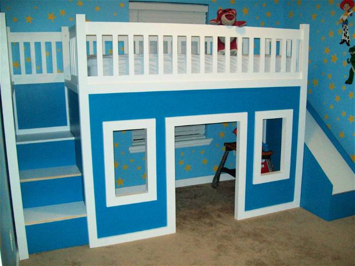 15 Free Diy Loft Bed Plans With Pdf, How To Build A Loft Bed With Slide And Stairs