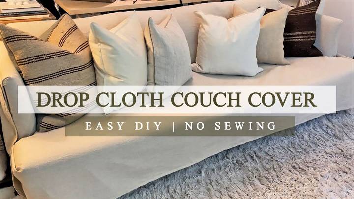 No Sewing Couch Cover Using Drop Cloth