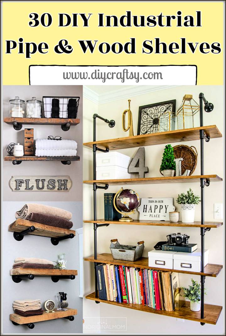 30 Diy Pipe Shelves Made With, Industrial Pipe And Wood Bookcase