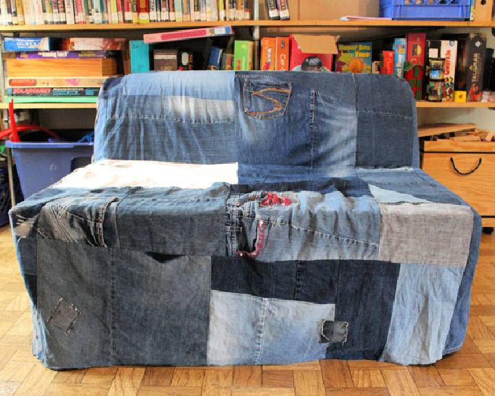 Upcycled Denim Slipcover for Couch
