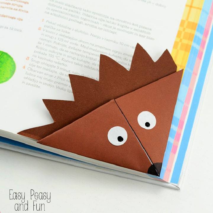 Hedgehog Origami Corner Bookmark for Kids