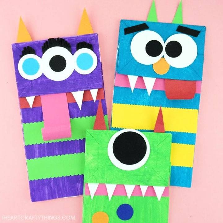 Beautiful DIY Paper Bag Monster Puppets