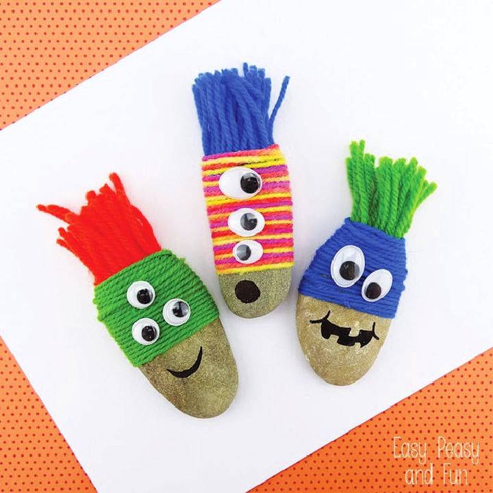 Cute Yarn Wrapped Rock Monsters Craft