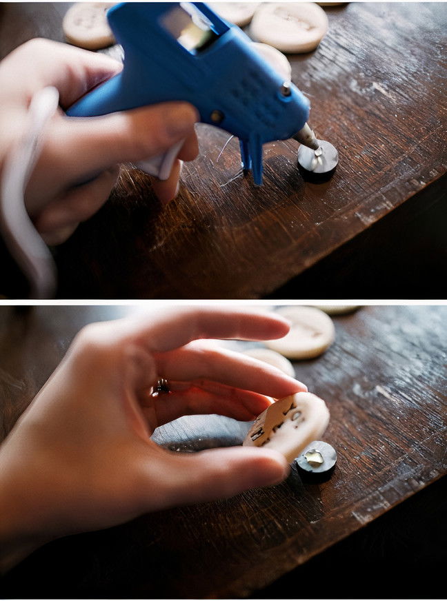 Hot glue your magnets to the dough