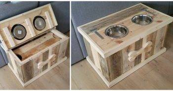 Pallet Dog Bowl Stand with Storage