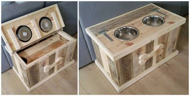 Pallet Dog Bowl Stand with Storage