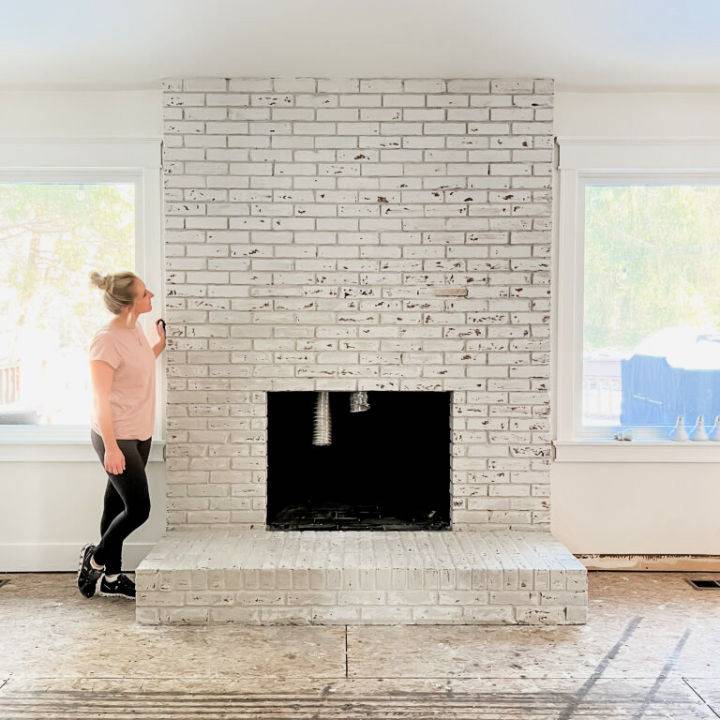 DIY German Schmear White Brick Fireplace
