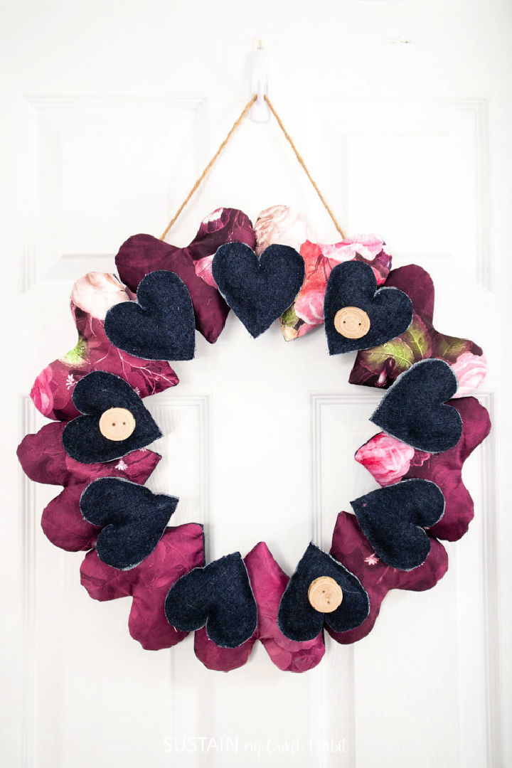 DIY Wreath With Scrap Fabric Hearts