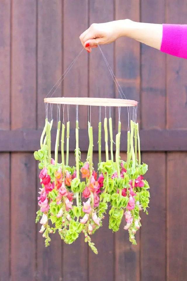 Simple DIY Hanging Flower Chandelier